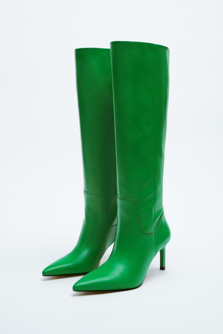 COLOURED LEATHER HIGH HEEL BOOTS Green ZARA Spain